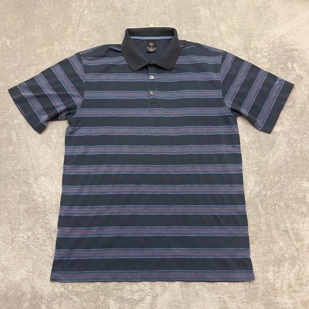 Vintage Nike Golf Polo Shirt Men Size Large Blue Striped Short Sleeve Cotton